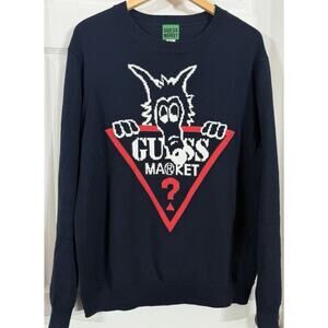 Guess Originals Denim Repair x Market Sweater Wolf Logo Size M Medium RARE HTF